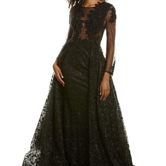 MAC DUGGAL A-Line 3/4 Sleeve Black Prom Dress - Picture 3 of 16